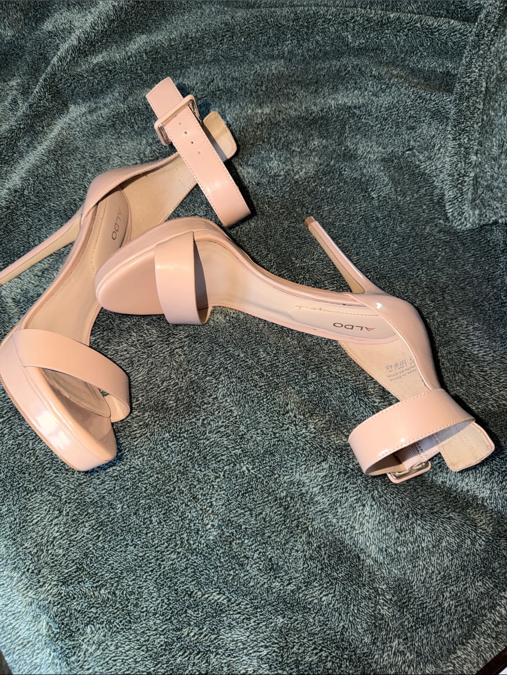ALDO Nude Patent Leather Ankle Strap Stiletto Heels